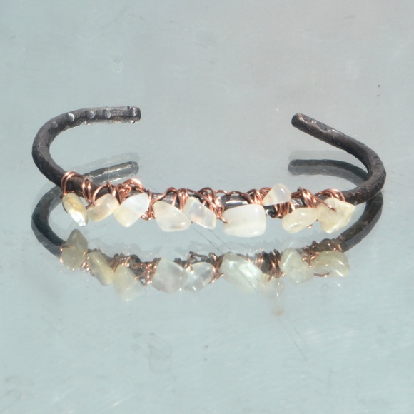 Genuine Moonstone Pure Copper Bangle Cuff Bracelet - Picture 7 of 8